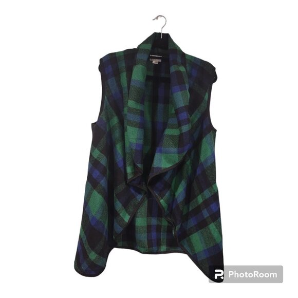 TopItOff Jackets & Blazers - Women's Blue/Green Plaid Vest Size XL NWT